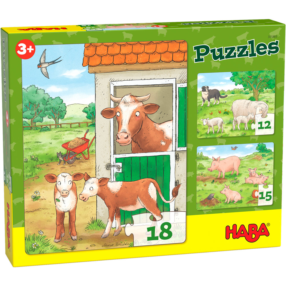 Puzzels Jonge boerderijdieren Haba 3 in 1