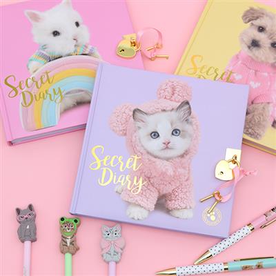 Puffy Dagboek met slotje Kitten-ontwerp