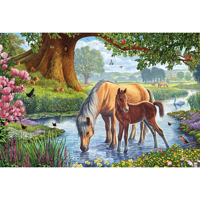 Paarden bij de stroom - 150 stukjes - puzzel