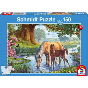 Paarden bij de stroom - 150 stukjes - puzzel