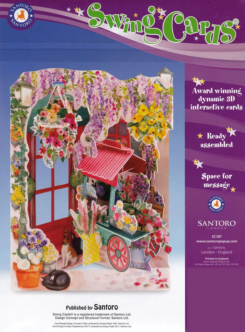 Wenskaart Swing cards Florist & Flower cart