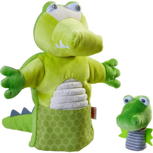 Handpop Krokodil met baby